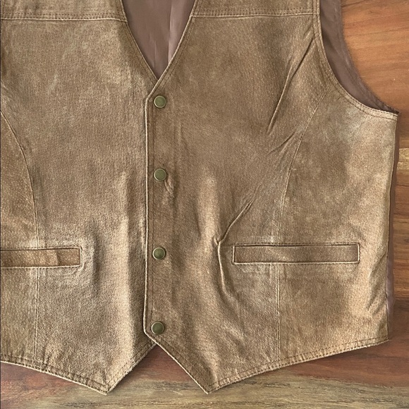 Vintage mens brown suede vest textured western gold tone snap cinch back large - Picture 12 of 16
